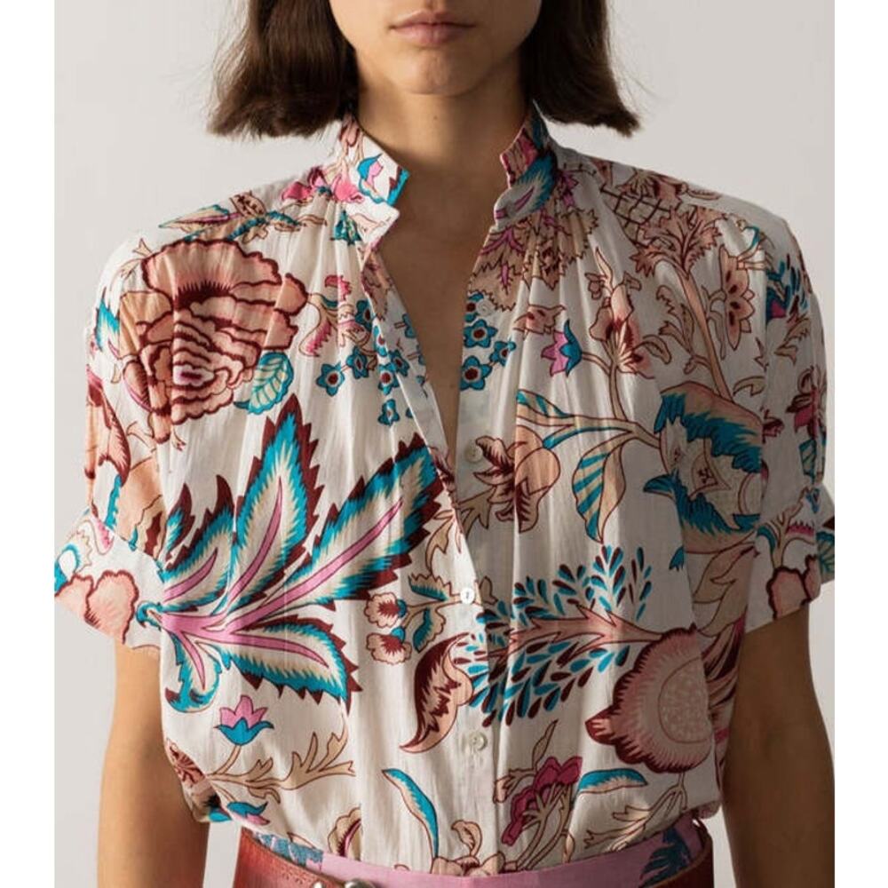Alix of Bohemia Kitsey Priscilla Shirt Hand-printed Cotton Voile Size XS